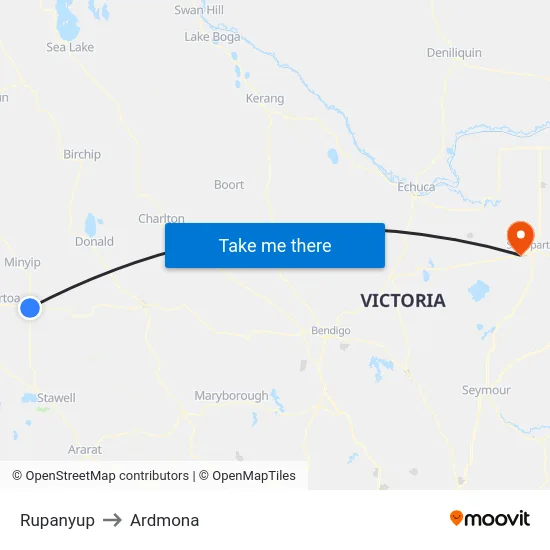 Rupanyup to Ardmona map