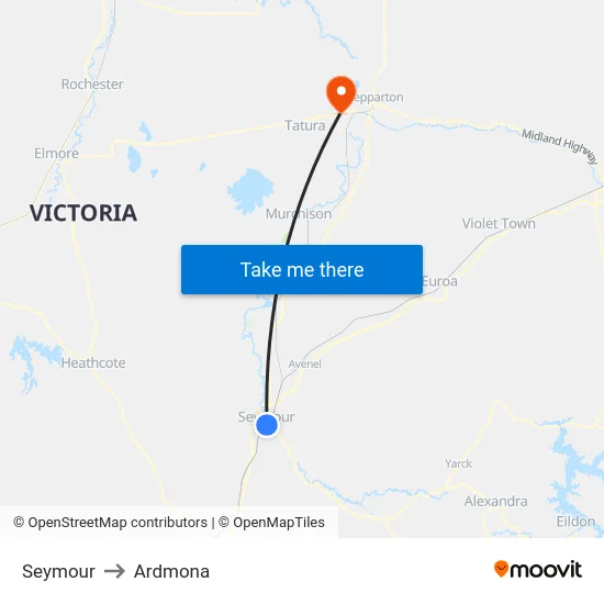 Seymour to Ardmona map