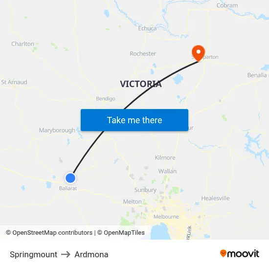 Springmount to Ardmona map