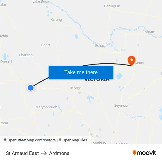 St Arnaud East to Ardmona map