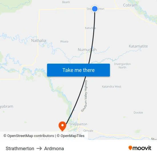 Strathmerton to Ardmona map