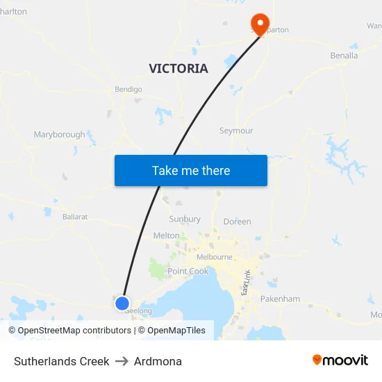 Sutherlands Creek to Ardmona map