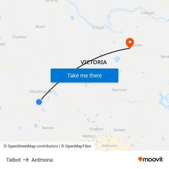 Talbot to Ardmona map