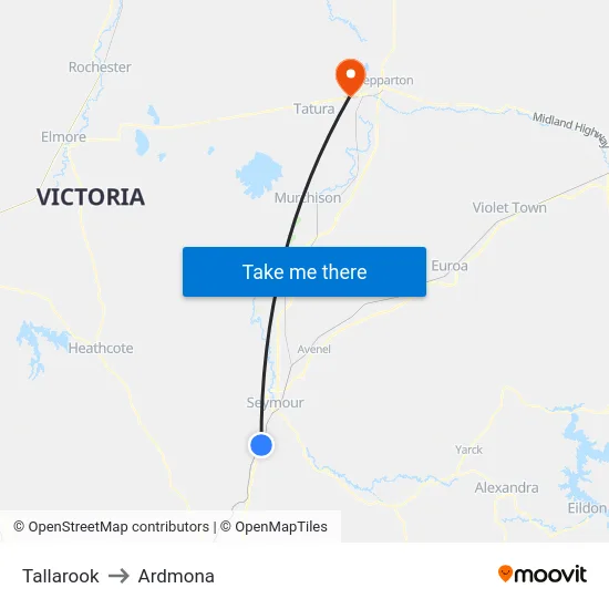 Tallarook to Ardmona map