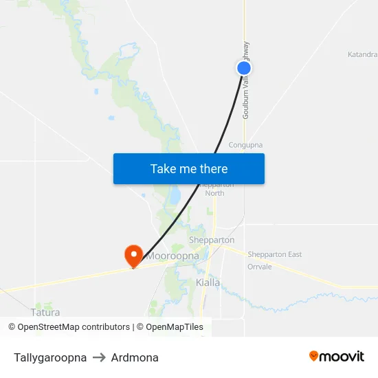 Tallygaroopna to Ardmona map