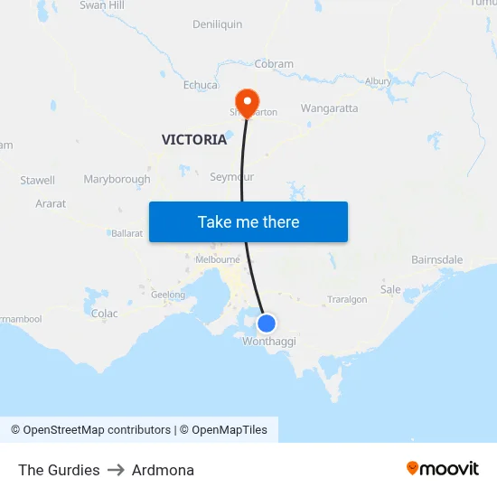 The Gurdies to Ardmona map