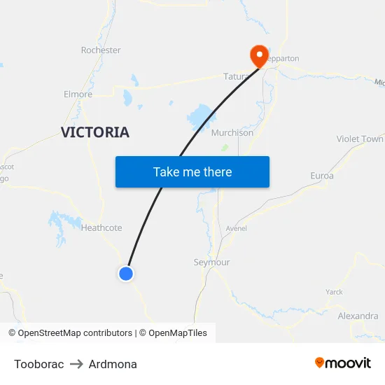 Tooborac to Ardmona map