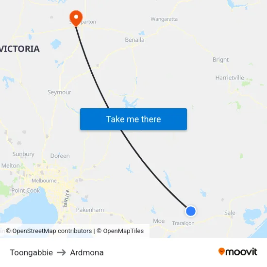 Toongabbie to Ardmona map
