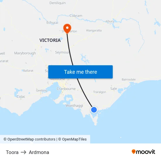Toora to Ardmona map
