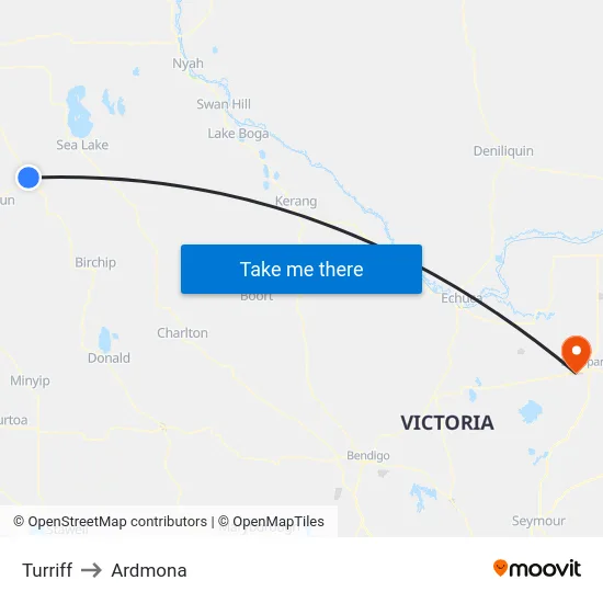 Turriff to Ardmona map