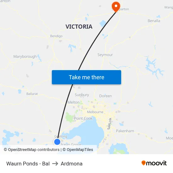 Waurn Ponds - Bal to Ardmona map