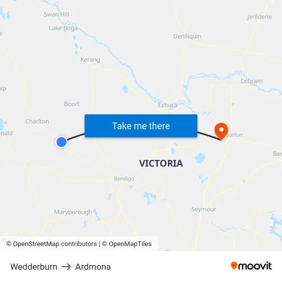 Wedderburn to Ardmona map
