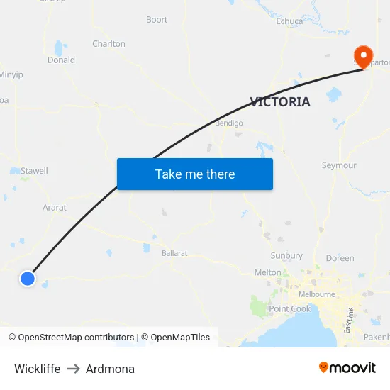 Wickliffe to Ardmona map
