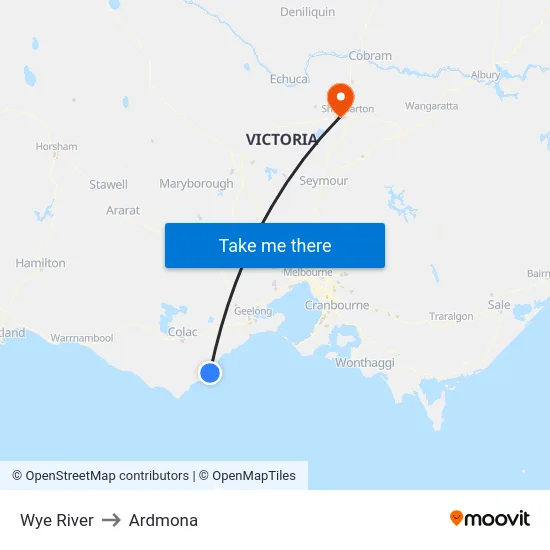 Wye River to Ardmona map