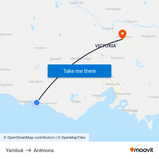 Yambuk to Ardmona map