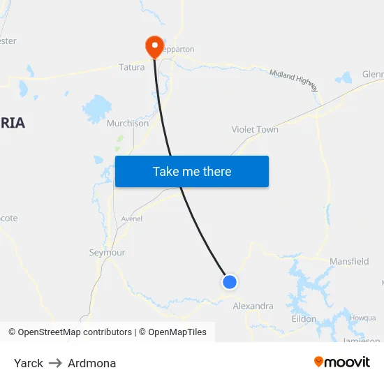 Yarck to Ardmona map