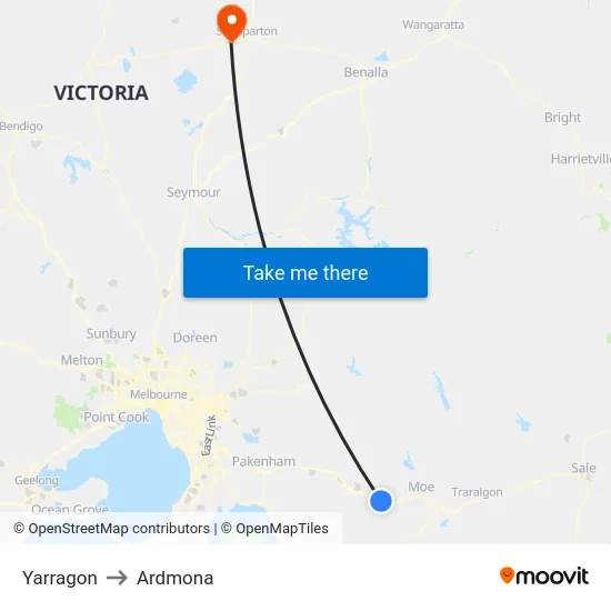 Yarragon to Ardmona map