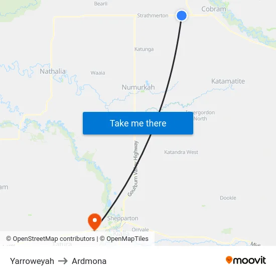 Yarroweyah to Ardmona map