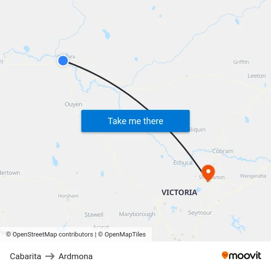 Cabarita to Ardmona map