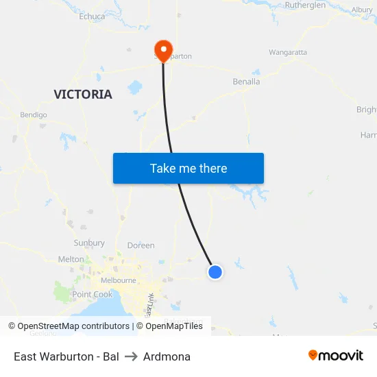 East Warburton - Bal to Ardmona map
