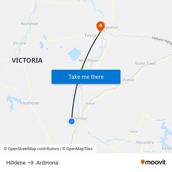 Hilldene to Ardmona map