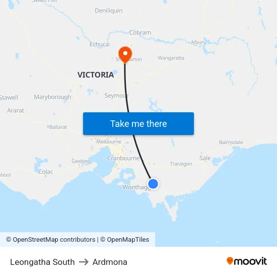 Leongatha South to Ardmona map