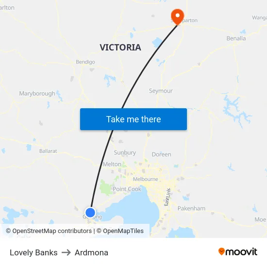 Lovely Banks to Ardmona map