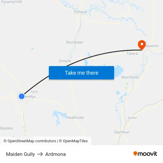 Maiden Gully to Ardmona map