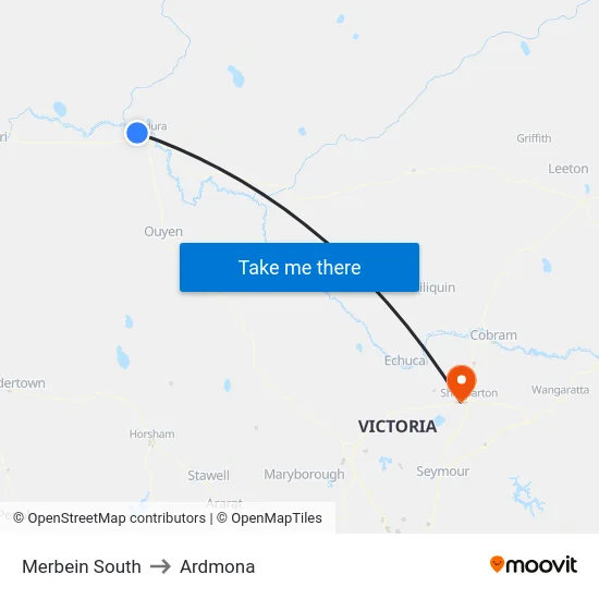 Merbein South to Ardmona map