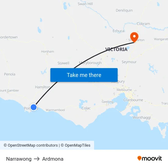 Narrawong to Ardmona map