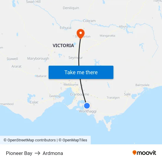 Pioneer Bay to Ardmona map