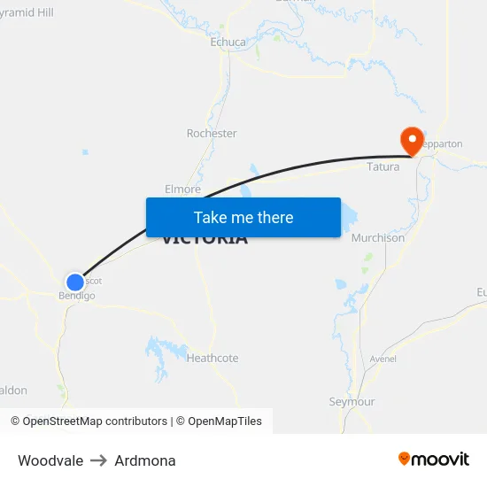 Woodvale to Ardmona map