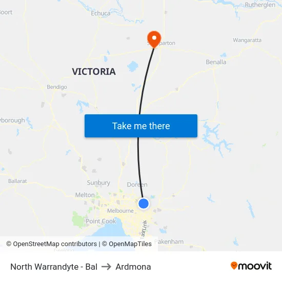 North Warrandyte - Bal to Ardmona map