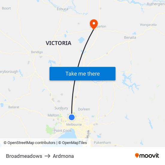 Broadmeadows to Ardmona map