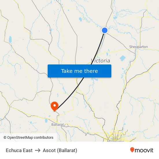 Echuca East to Ascot (Ballarat) map