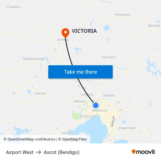 Airport West to Ascot (Bendigo) map