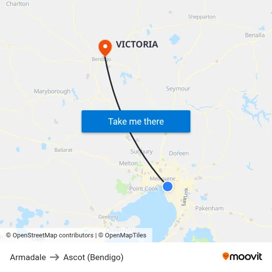 Armadale to Ascot (Bendigo) map