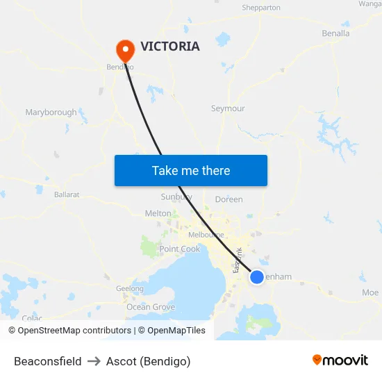 Beaconsfield to Ascot (Bendigo) map