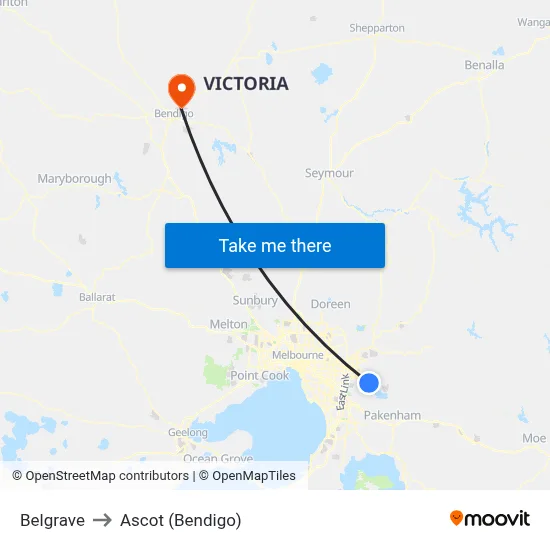 Belgrave to Ascot (Bendigo) map