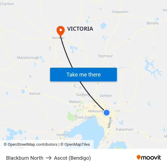 Blackburn North to Ascot (Bendigo) map