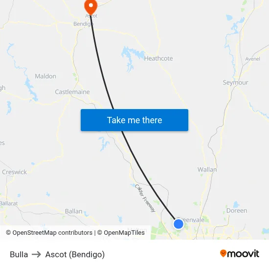 Bulla to Ascot (Bendigo) map