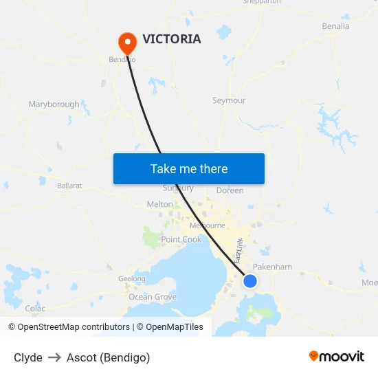 Clyde to Ascot (Bendigo) map