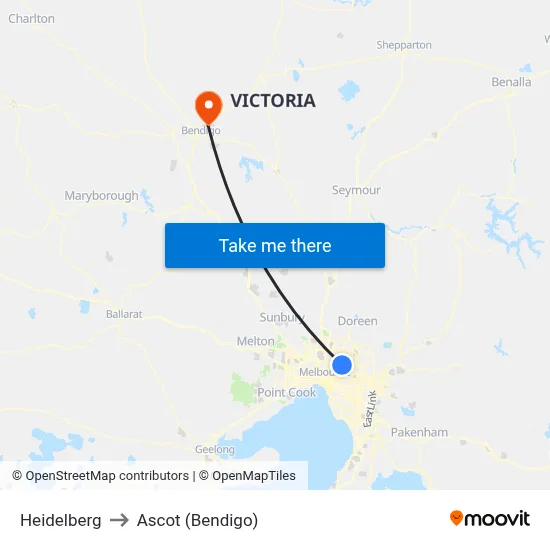 Heidelberg to Ascot (Bendigo) map