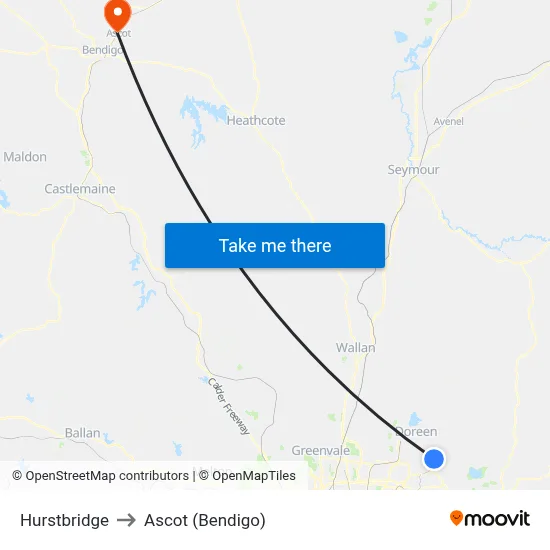 Hurstbridge to Ascot (Bendigo) map