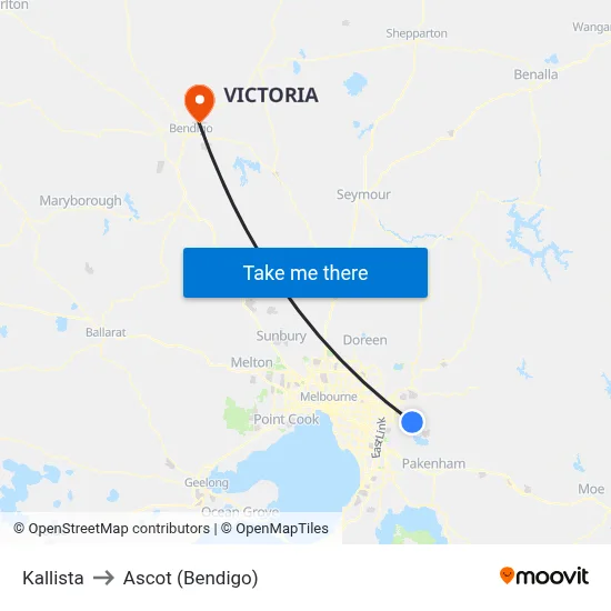 Kallista to Ascot (Bendigo) map