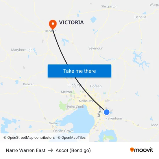 Narre Warren East to Ascot (Bendigo) map
