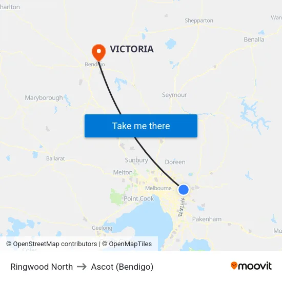 Ringwood North to Ascot (Bendigo) map