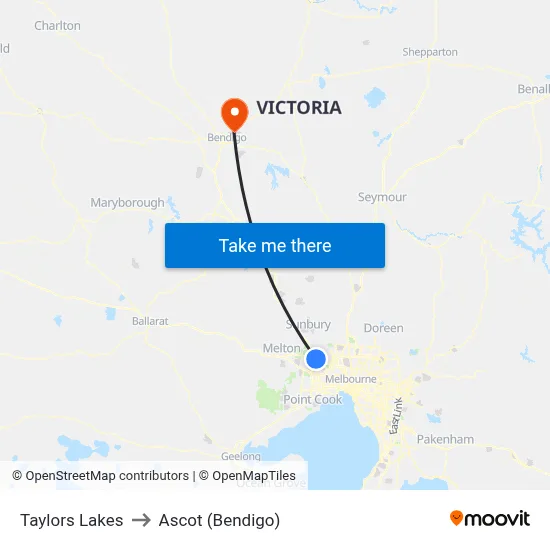 Taylors Lakes to Ascot (Bendigo) map