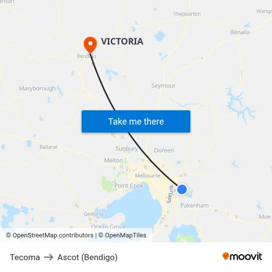 Tecoma to Ascot (Bendigo) map