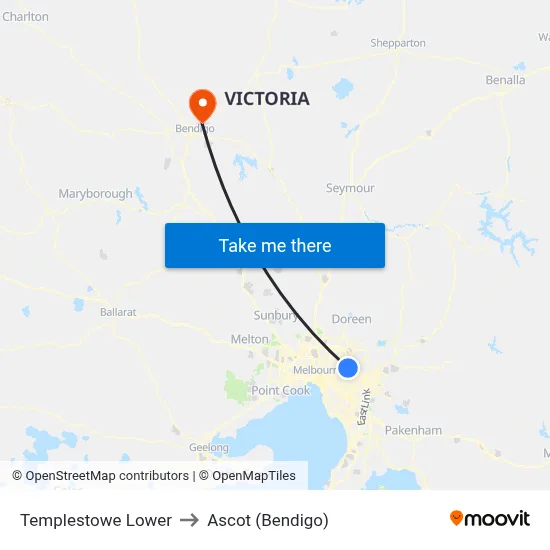 Templestowe Lower to Ascot (Bendigo) map